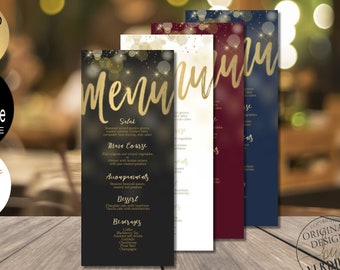 Gold Menu Template - Printable Birthday Wedding Menus or New Year Party Menu Neon - DIY Editable PDF - DOWNLOAD Instantly | VRD110JSY