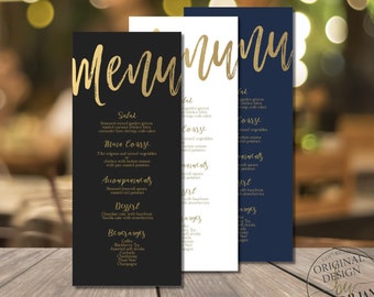 Black and Gold Menu Template,  Black and Gold Dinner Menu, Dinner Party Menu Cards, Corjl Instant Download | VRD110JSK