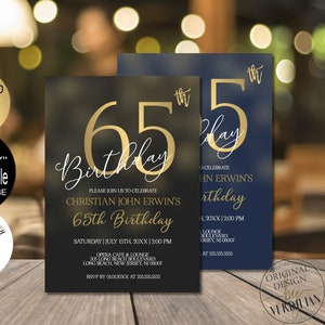 65th Birthday Invitations for Men 65th Birthday Party Invitation, Vintage 65th birthday invitation digital Corjl Instant Download |VRD265BKG