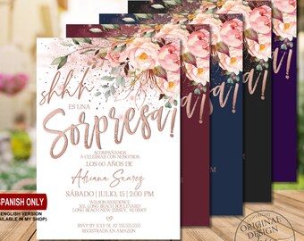 Sorpresa Birthday Invitation for Women, Spanish 60th 70th 75th  Any Age surprise party invitation Corjl Instant Download Evite |VRD500SGR z3