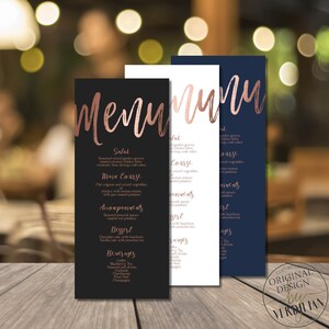 Black Rose Gold Menu Template Printable Wedding Menus Navy Rose Gold Dinner Menu Dinner Party Menu New Year Corjl Instant Download|VRD115JSK