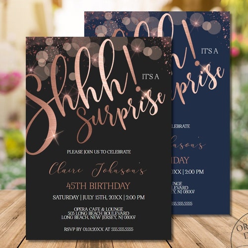 Surprise Birthday Invitation for Her Surprise Party Etsy
