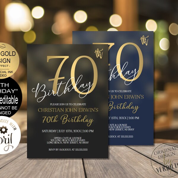 70th Birthday Invitations for Men 70th Birthday Party Invitation, Vintage 70th birthday invitation digital Corjl Instant Download |VRD270BKG