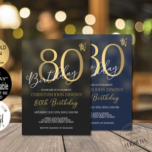 80th Birthday Invitations for Men,80th Birthday Party Invitation, Vintage 80th birthday invitation digital Corjl Instant Download |VRD280BKG