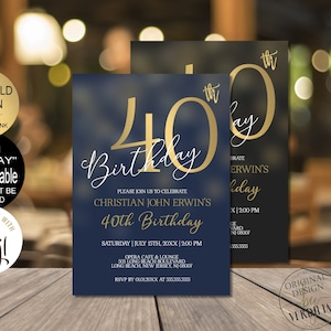 40th Birthday Invitations for Men 40th Birthday Party Invitation, Vintage 40th birthday invitation digital Corjl Instant Download |VRD240BKG