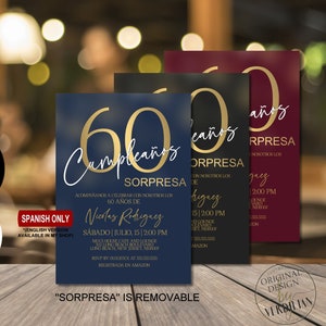60th Sorpresa Birthday Invitation for Men, Spanish Vintage 60th surprise party invitation Corjl Instant Download,Evite|VRD560SWB