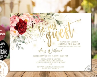 Be our guest Invitation, Be our guest Bridal Shower Invitation, beauty and the beast Birthday Digital Corjl Evite Instant Download|VRD137DWR