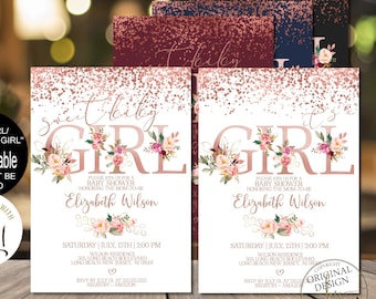 Rose Gold Baby Shower Invitation Girl, Sweet Baby Girl Invitation Baby Sprinkle Girl Invite Digital Corjl Evite Instant Download|VRD170SBG