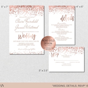 Rose Gold Wedding Invitation Suite, Rose Gold Confetti Weddinf Invitation Digital Corjl Evite Instant Download | VRD170AWR