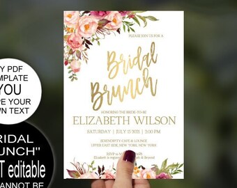 Blush Gold Bridal Brunch Invitation, Bridal Shower Invite, Wedding Shower Invitations, Wedding Printable,PDF Instant Download|VRD164BBY