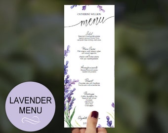 Lavender Wedding Menu Template -  Wedding Watercolor Printable Menu - DIY Editable PDF -DOWNLOAD Instantly | VRD138JS