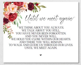 Until We Meet Again Wedding Sign Template, Memorial Table Sign, Printable In Memory Sign, Wedding Sign, Editable DIY PDF Template| VRD137BNM