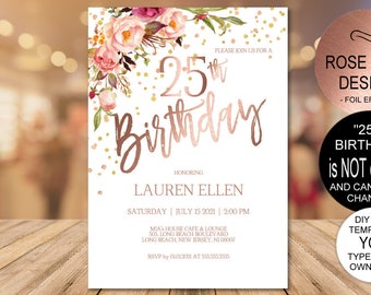 25th Birthday Invite Etsy