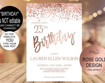 DIY Any Age Birthday Invitation Printable Template, Editable Birthday Party Invitation for Women, Printable PDF Instant Download | VRD200RSR