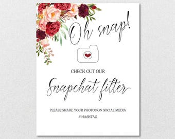 Oh Snap Geofilter Sign, Snapchat Filter Sign, Check Out Our Snapchat Filter, Wedding Party Sign -DIY Editable PDF-Instant DOWNLOAD|VRD137GWJ