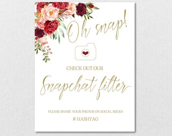 Oh Snap Geofilter Sign, Snapchat Filter Sign, Check Out Our Snapchat Filter, Wedding Party Sign-DIY Editable PDF-Instant DOWNLOAD|VRD137GWJG