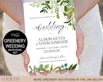 Rustic Wedding Invitation Template-Greenery Watercolor Wedding - Leaves Wedding Invitation-DIY Editable PDF-Download Instantly| VRD150AF