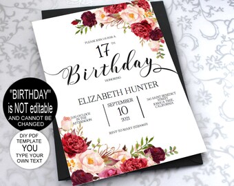 birthday invitation template etsy