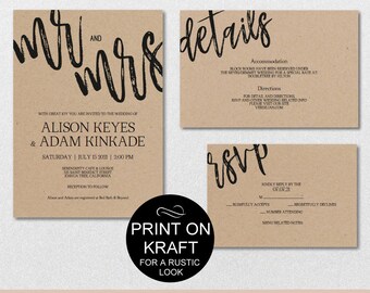 rustic wedding invitation template etsy