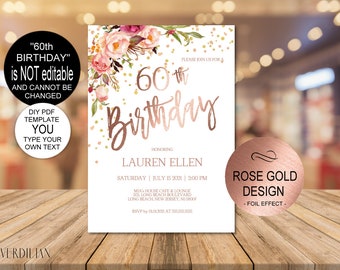 60th birthday invitations etsy