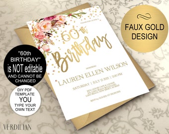 70th Birthday Invitation Blush Gold Floral Birthday Party Etsy
