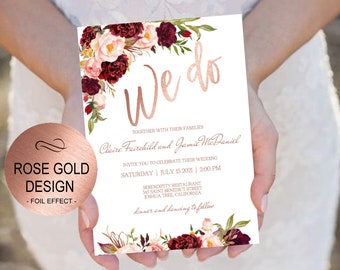 marsala rose gold wedding invitation template set blush etsy