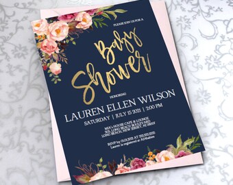 navy gold invitation etsy