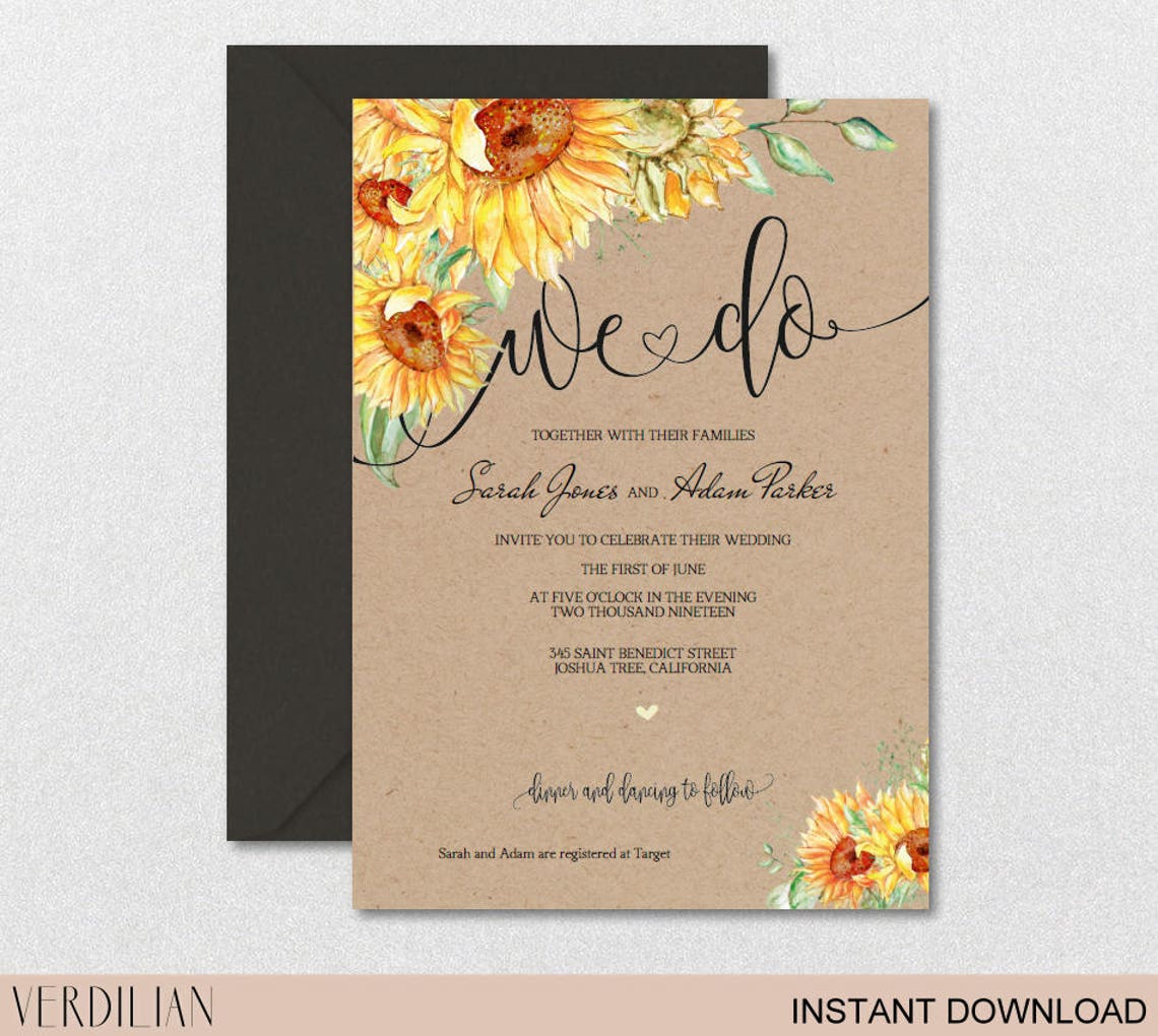 Sunflower Wedding Invitation Template Printable Wedding | Etsy
