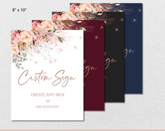 Custom Sign Printable Template, 8"x10" Rose Gold  Blush Floral Printable Template Wedding Sign Birthday Sign Shower Corjl| VRD156GSP 99 z3