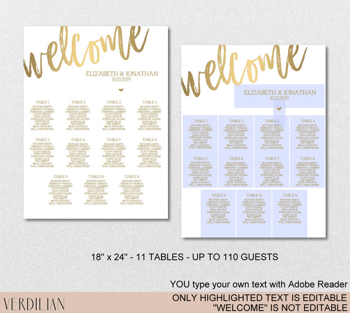 Wedding Seating Chart Printable Template 8 Versions Gold | Etsy