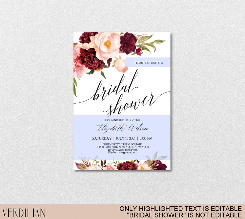 Marsala Bridal Shower Invitation Printable Template Wedding - Etsy