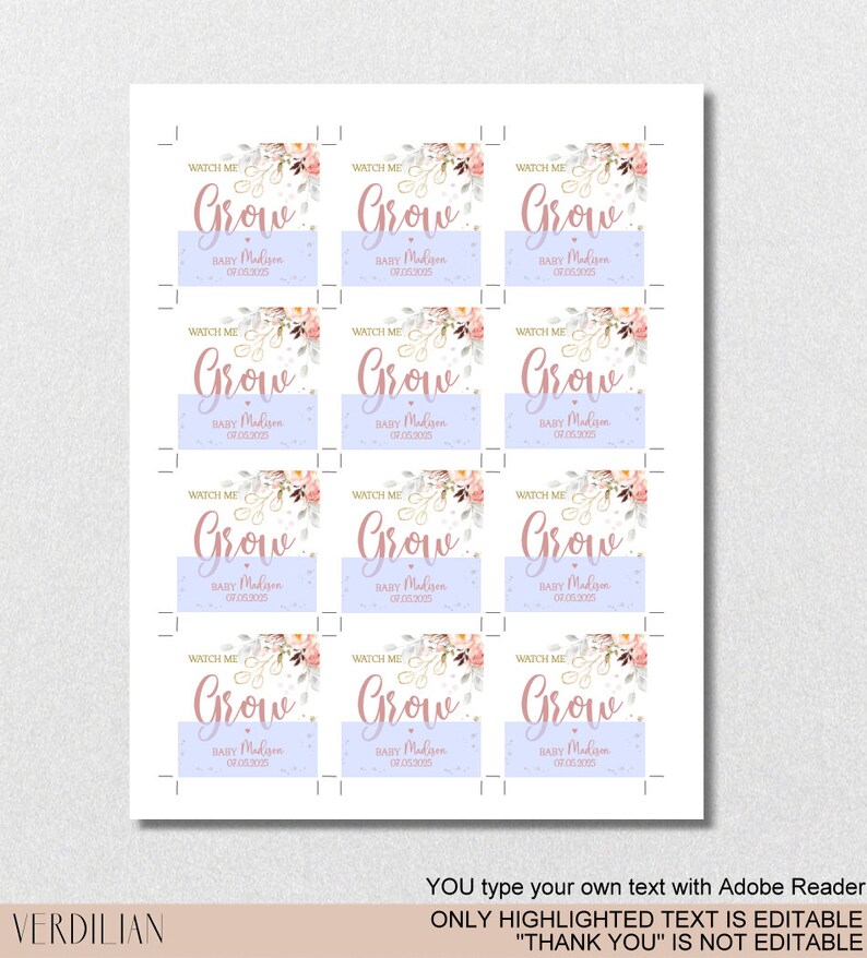 DIY Editable Watch Me Grow Tags PDF Template 2x2 Blush - Etsy