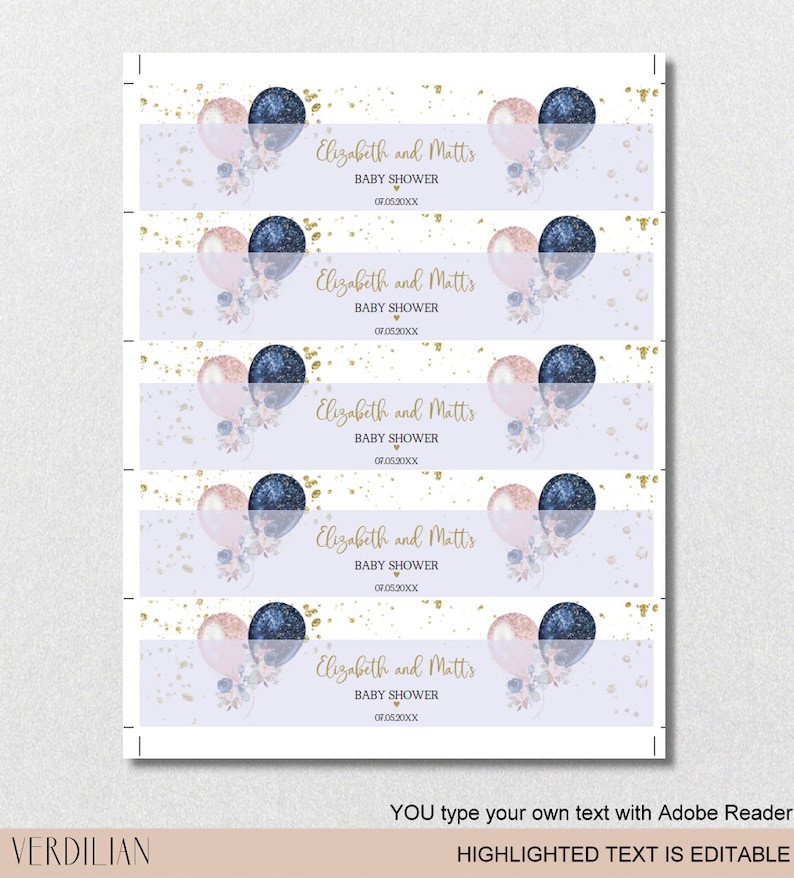 Gender Reveal Blue Pink Water Bottle Labels PDF Printable - Etsy