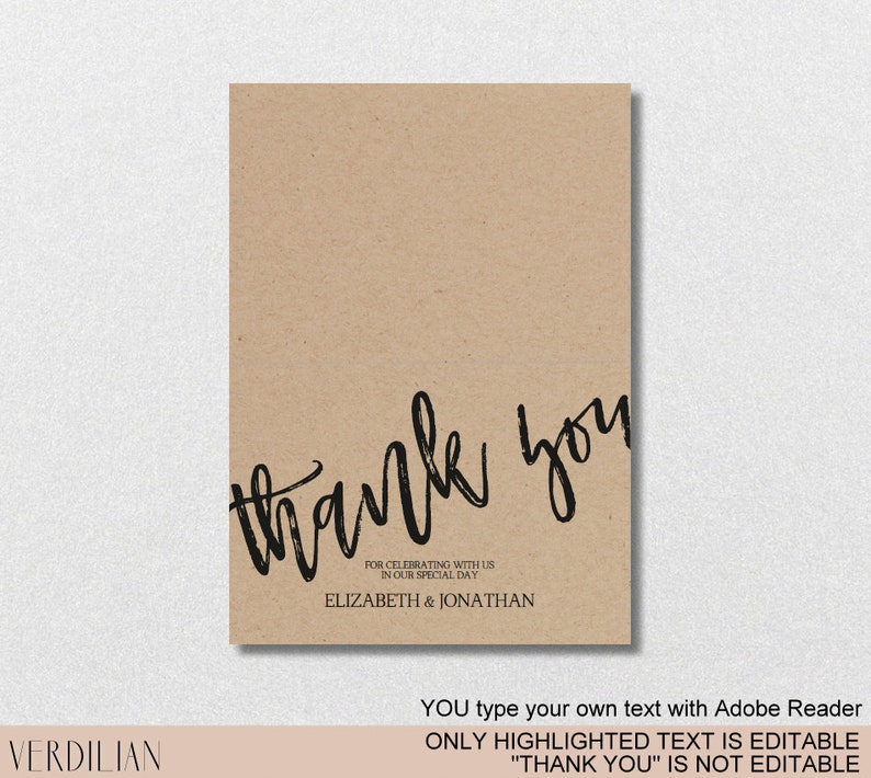 Rustic Thank You Card Template Kraft Printable Folded Thank Etsy