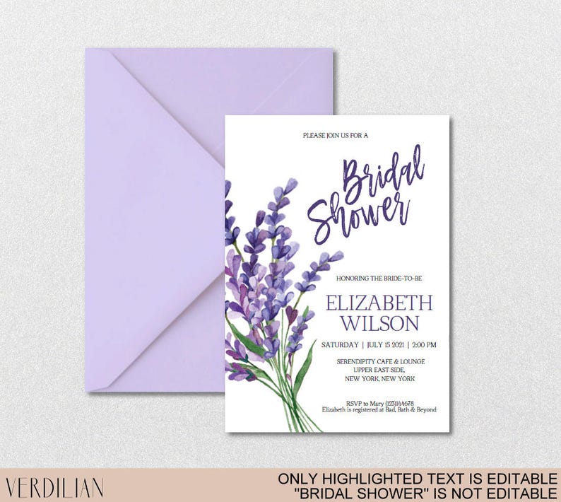 DIY Lavender Purple Bridal Shower Invitation Bridal Shower Etsy