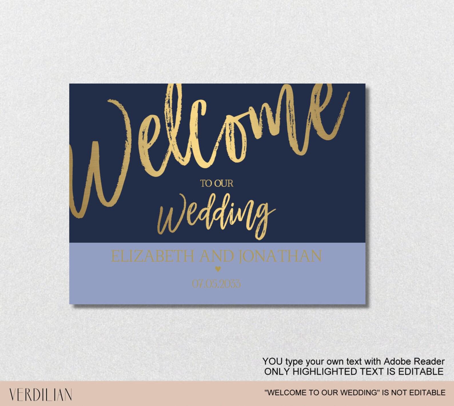 Navy Faux Gold Wedding Welcome Sign Template Wedding Reception | Etsy