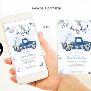 Baby Shower Invitation Boy, Baby Boy Shower Invitation Digital Blue Truck Baby Shower Corjl Template Instant Download,Evite|VRD809RSD
