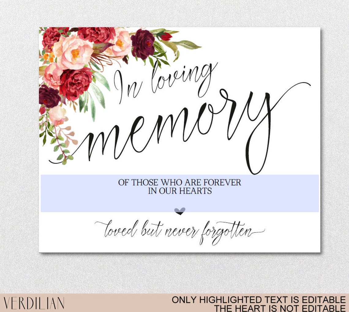 In Loving Memory Wedding Sign Printeble Template Memorial - Etsy