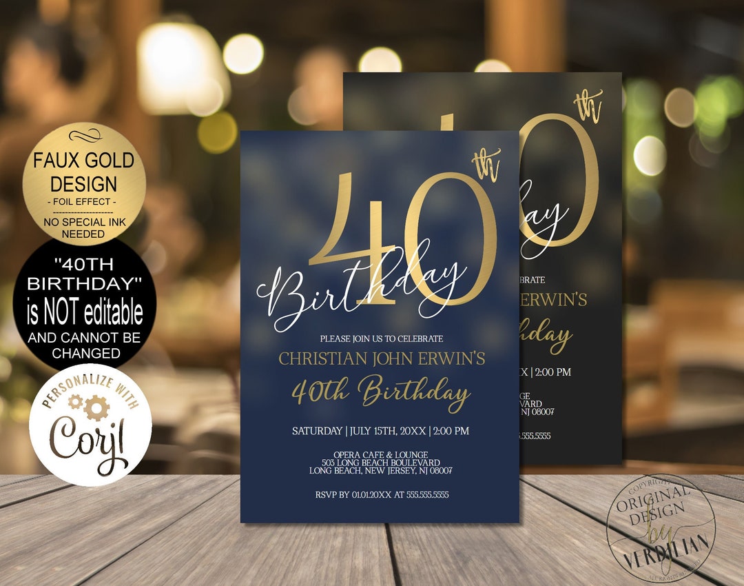40th Birthday Invitations for Men 40th Birthday Party - Etsy