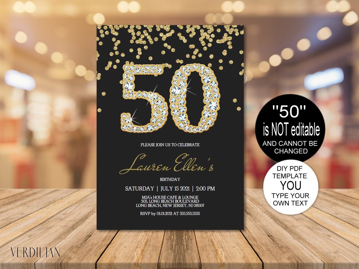 Diy 50th Birthday Invitation Printable Template Editable Etsy