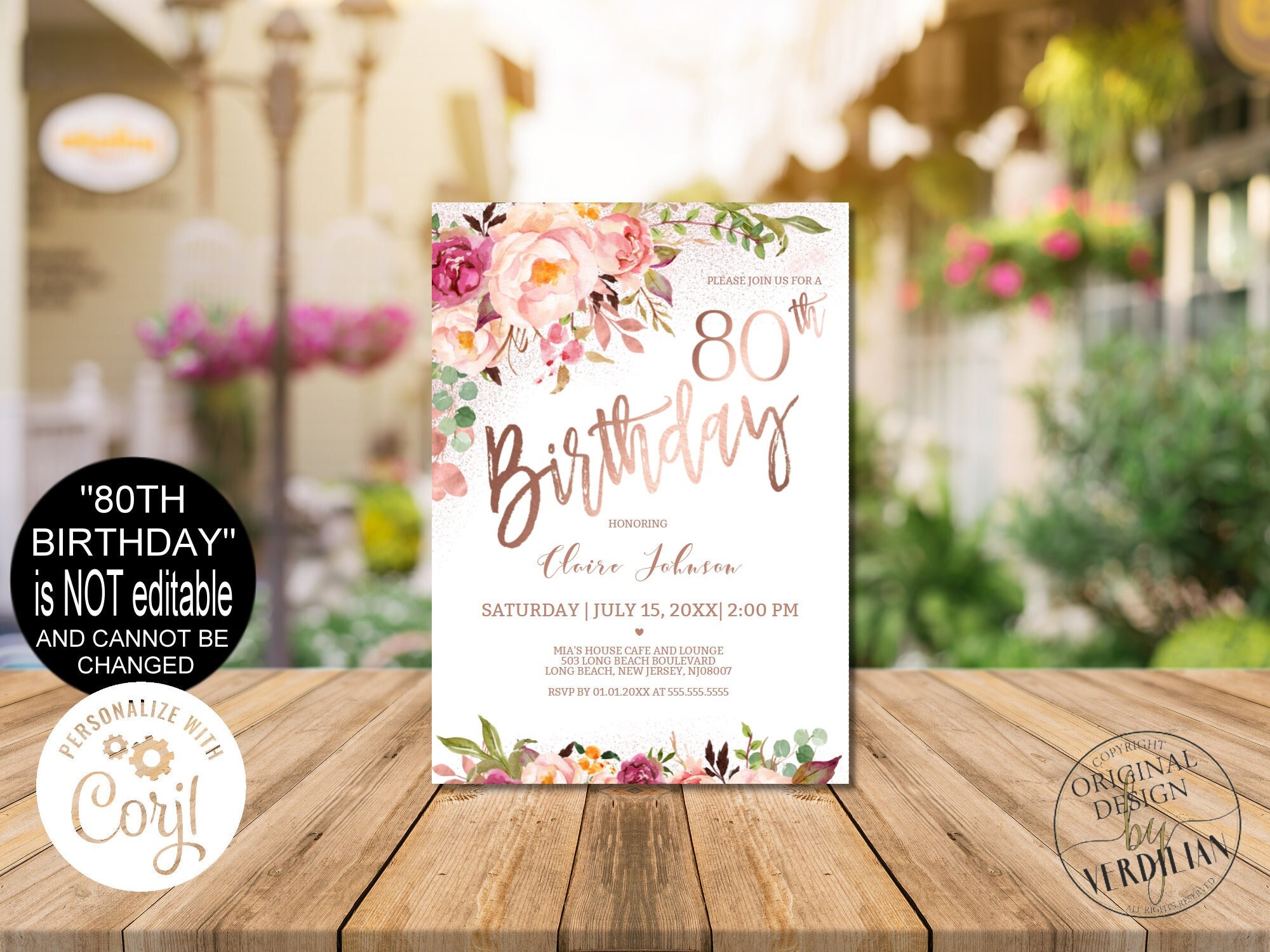80th Birthday Invitation Templateevite Blush Rose Gold - Etsy