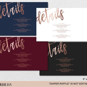 Rose Gold Details Card Editable Template, Printable Rose Gold Insert Info Card Wedding Shower, Corjl Instant Download | VRD115CAR
