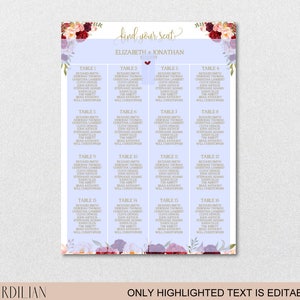 Seating Chart Template, Wedding Floral Burgundy Peonies Seating Chart Printable DIY Editable PDF-DOWNLOAD Instantly VRD137NWG Bild 8