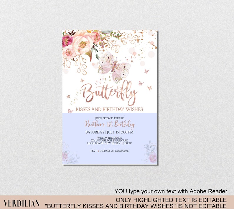 Butterfly Kisses and Birthday Wishes Pink Rose Gold 1st Etsy