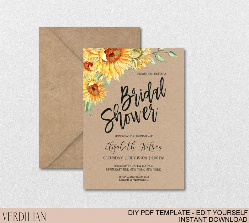 Sunflower Bridal Shower Invitation Wedding Shower Invite Etsy