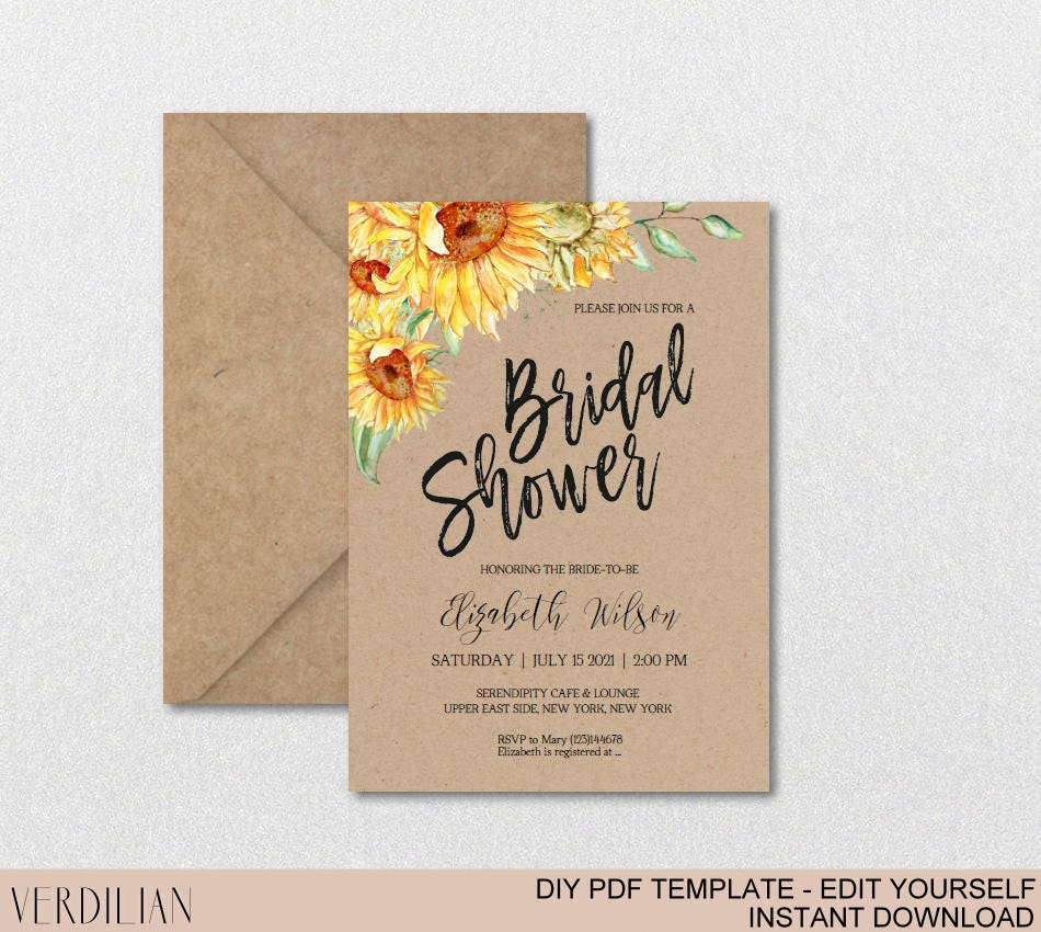 Sunflower Bridal Shower Invitation Wedding Shower Invite Etsy