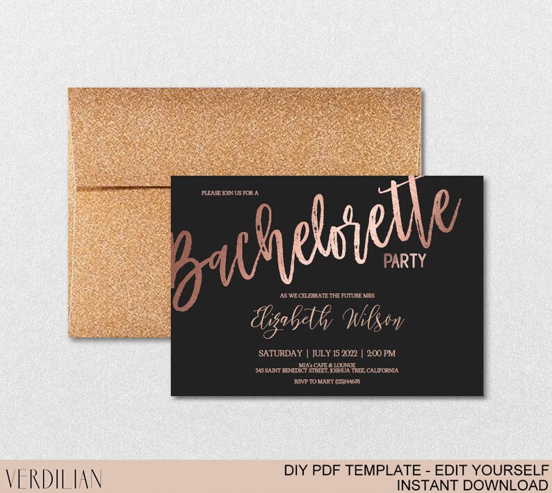 Bachelorette Party Invitation Printable Template Black Rose - Etsy