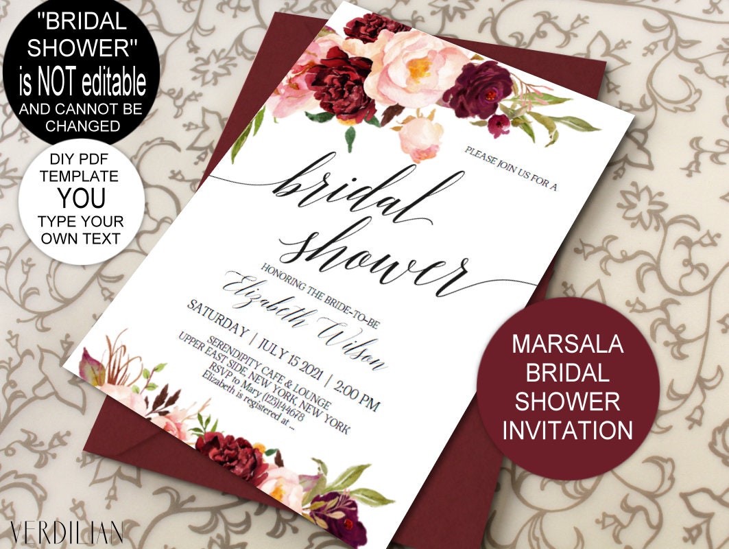 Marsala Bridal Shower Invitation Printable Template Wedding - Etsy