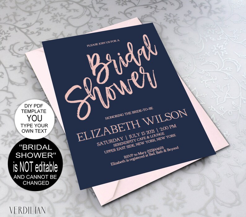 Blush Navy Bridal Shower Invitation Bridal Shower Invite Etsy