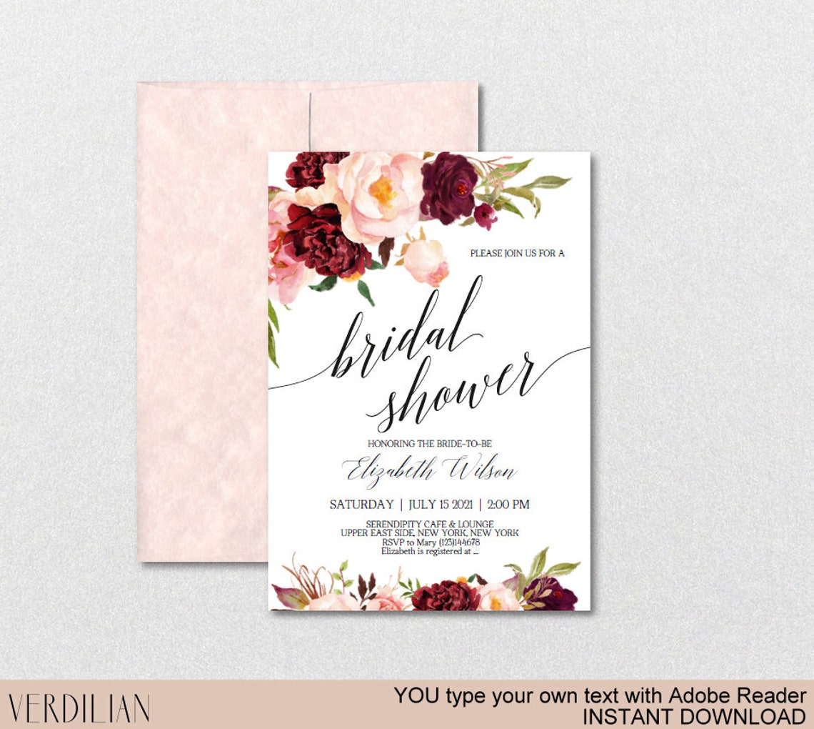 Marsala Bridal Shower Invitation Printable Template Wedding - Etsy